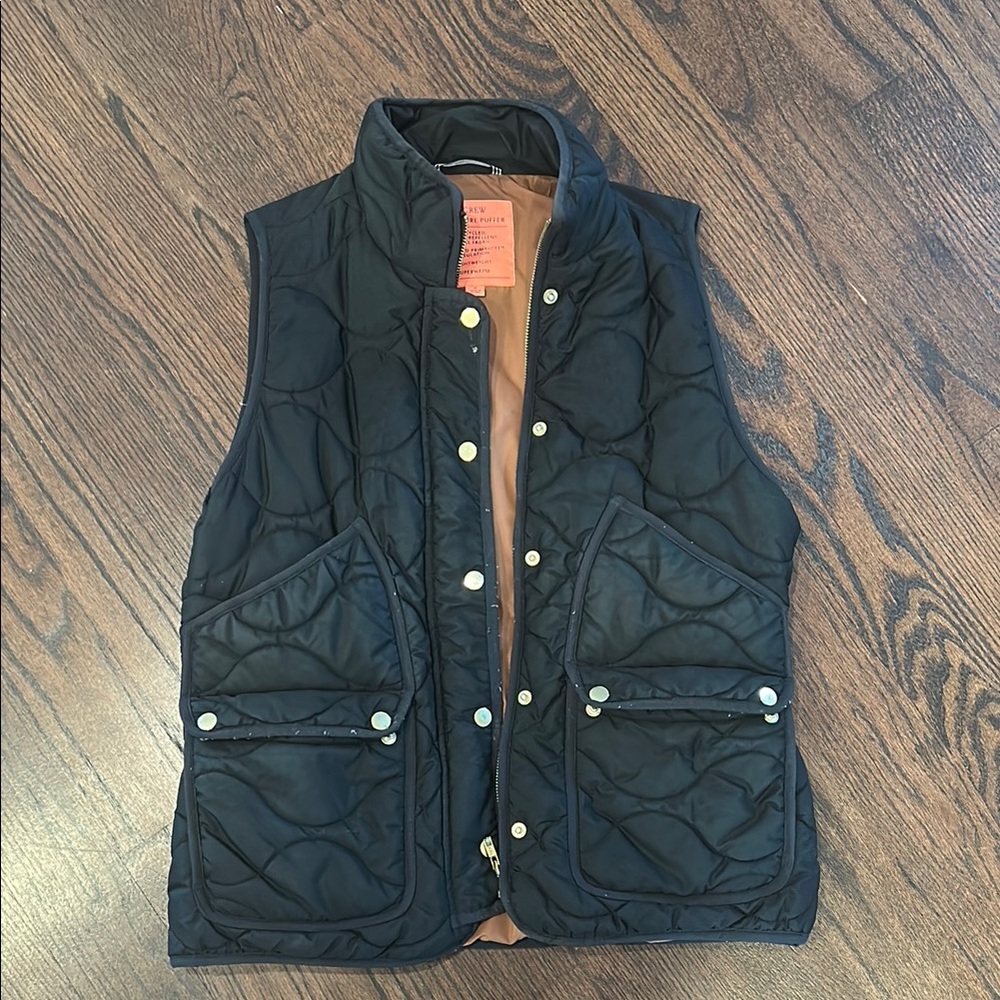 J. Crew Black Quilted Vest with Diamond Pattern
